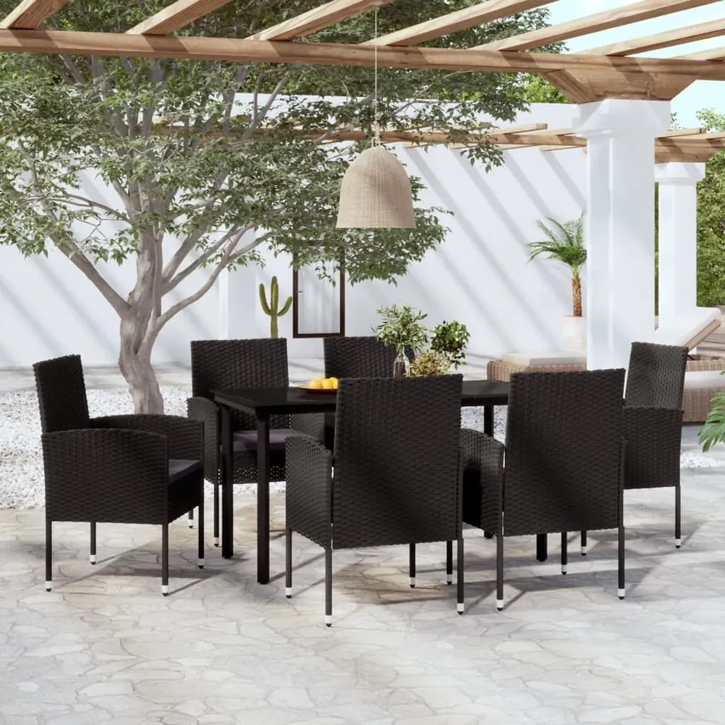 Set mobili da pranzo per giardino 7 pz nero