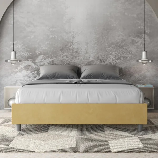 Letto matrimoniale e rete 160x190 in microfibra ocra Azelia