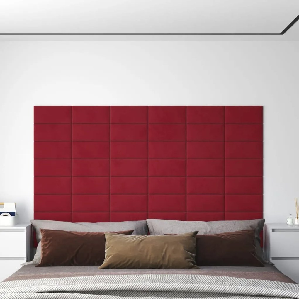 Pannelli Murali 12 Pz Rosso Vino 30x15 Cm Velluto 0,54 M² /