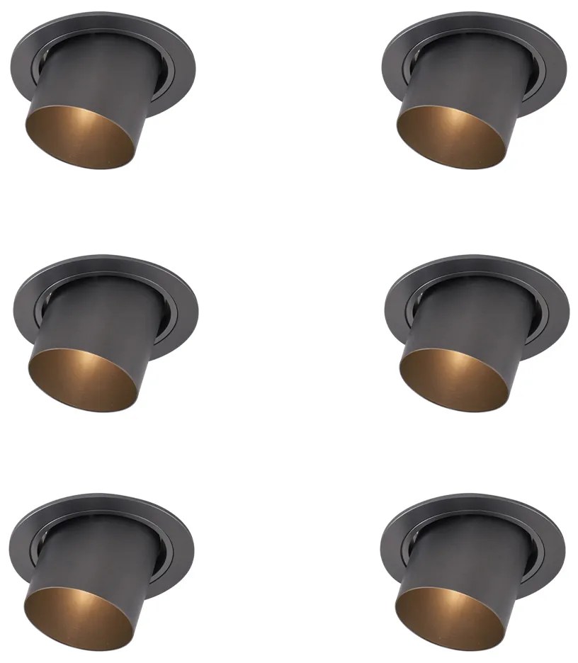 Set di 6 faretti da incasso moderni color canna di fucile GU10 rotondi orientabili da 50mm - Installa