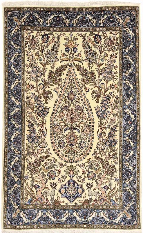 Ghom Tappeto 140 x 220 Beige (Iran) Annodato A Mano