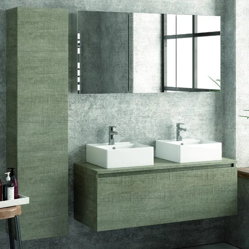 Composizione bagno 120cm sospesa con mobile specchio e colonna - KAMALU