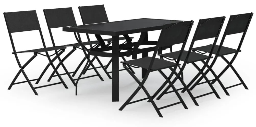 Set da pranzo per giardino 7 pz grigio e nero
