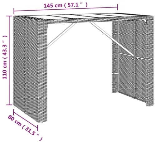 Tavolo da Bar con Piano in Vetro Grigio 145x80x110cm Polyrattan