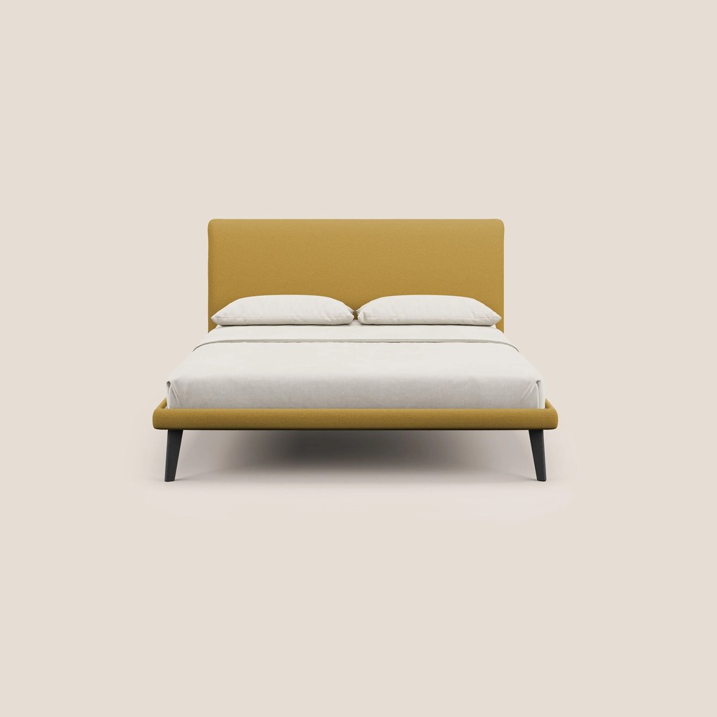 Noel letto minimal scandinavo con piedi in mogano e tessuto fiammato impermeabile T19 giallo