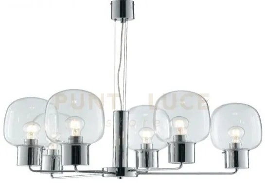 Lampadario fellini cromo 6 luci attacco e27 98x150cm in vetro trasp...