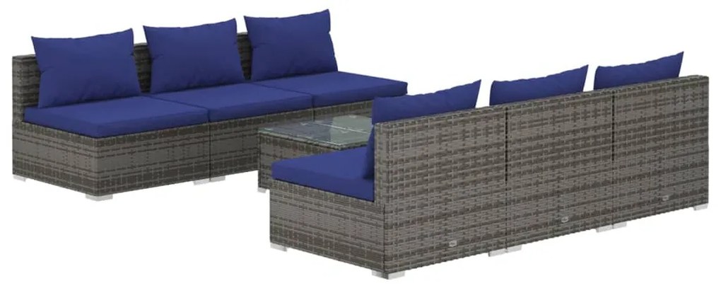 Set Divani da Giardino 7 pz con Cuscini in Polyrattan Grigio