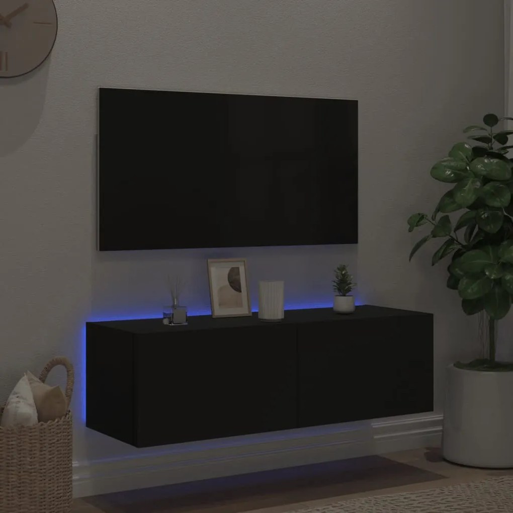 Mobile tv a parete con luci led nero 100x35x31 cm