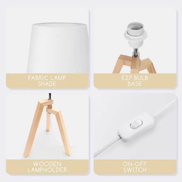 Aigostar - Lampada da tavolo in legno di pino 1xE27/60W/230V