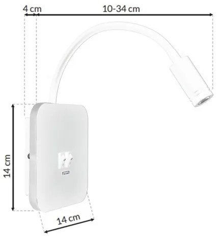 LED lampada da parete flessibile con USB BASE LED/8W + LED/2W/230V bianca
