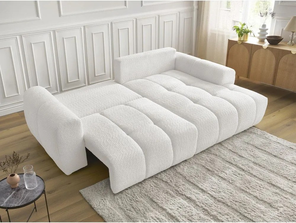Divano angolare bianco allungabile/con contenitore (con penisola a destra/con chaise lounge) con rivestimento in bouclé Roxelane – Bobochic Paris