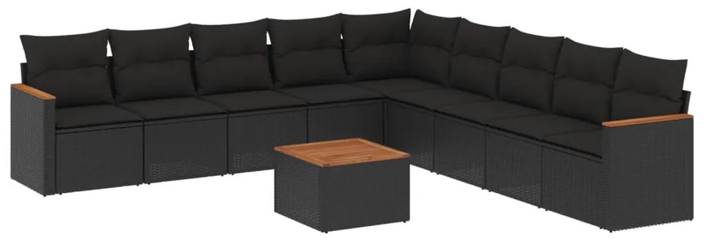 Set Divani da Giardino 10pz con Cuscini in Polyrattan Nero