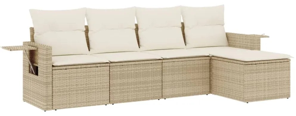 Set Divano da Giardino 5 pz con Cuscini Beige in Polyrattan