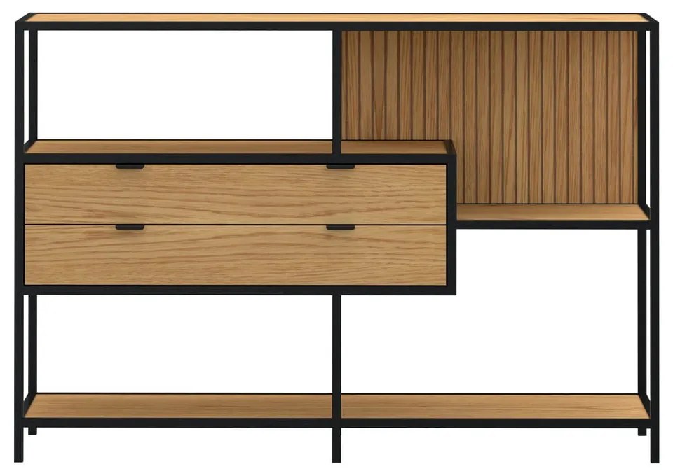 Libreria nera e colore naturale con effetto rovere 114x78x35 cm Seaford - Actona