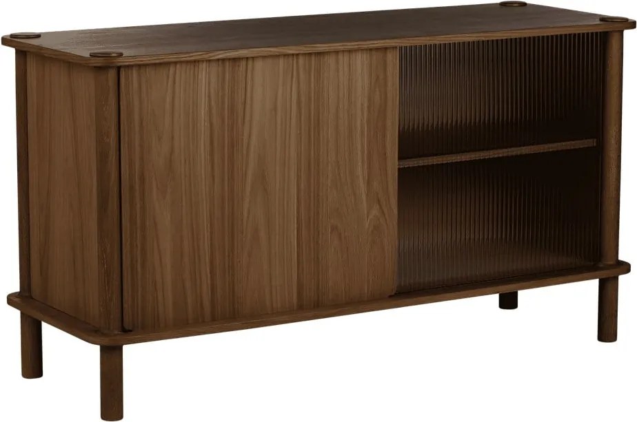 Vetrina marrone in rovere massiccio con ante scorrevoli 135x73,5x48 cm Italic – UMAGE