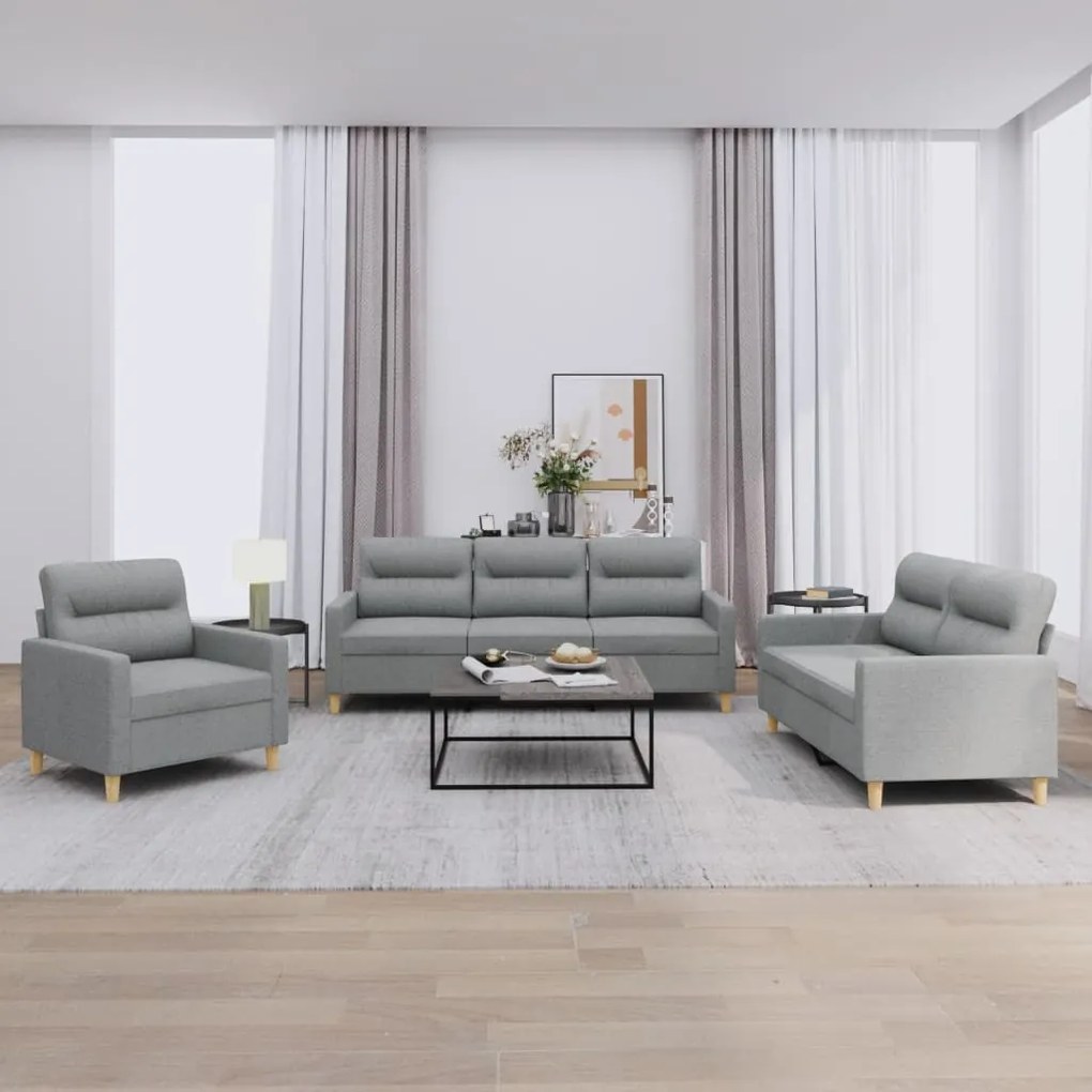 Set Di Divani 3 Pz Con Cuscini Grigio Chiaro İn Tessuto /