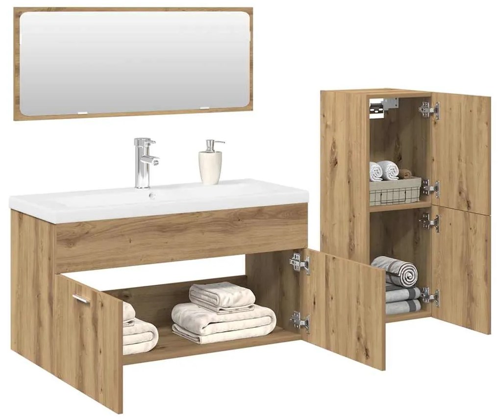 Set Mobili Da Bagno 4 Pz Rovere Artigianale Legno Multistrato /