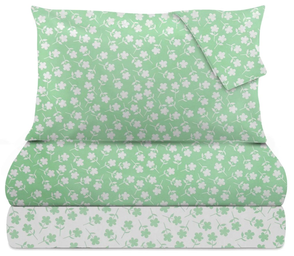 Completo letto matrimoniale poli fiore verde