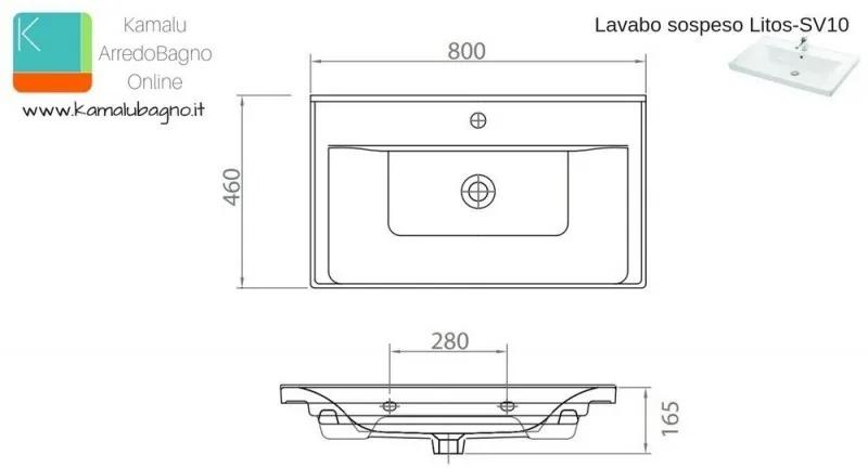 Kamalu - mobile bagno a terra 80 cm lavabo integrato e due ante sv-80t