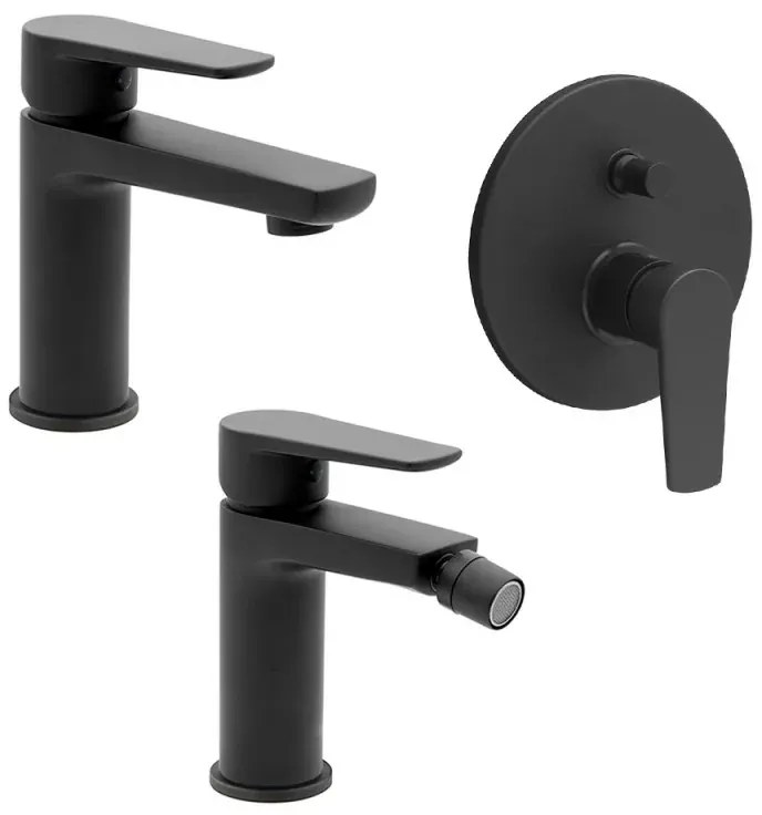 Set miscelatori lavabo bidet e doccia a incasso 2 vie nero opaco Erika