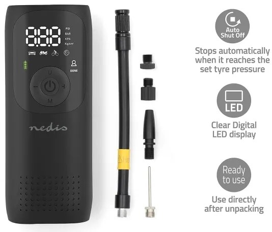 Nedis PAAC10BK - Compressore tascabile digitale 4000 mAh 5V