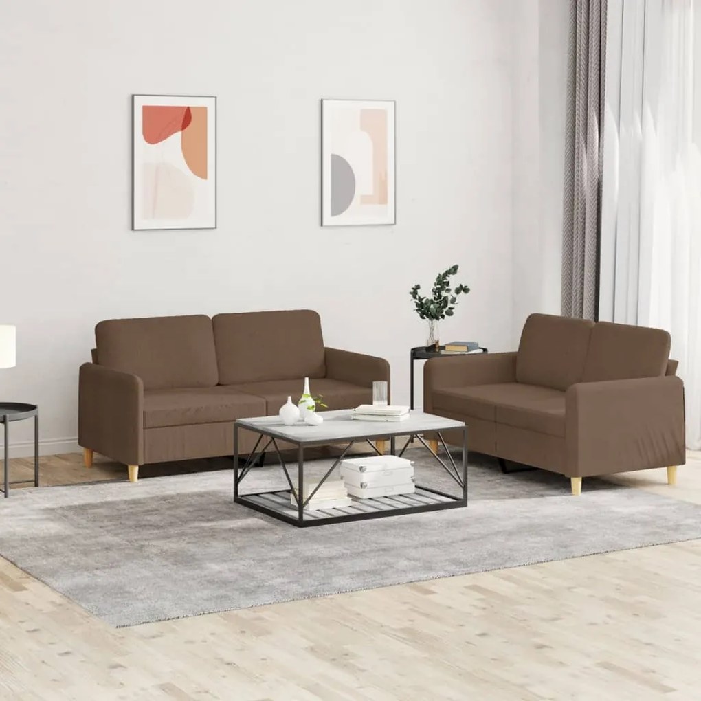 Set Di Divani 2 Pz Con Cuscini Marrone İn Tessuto /