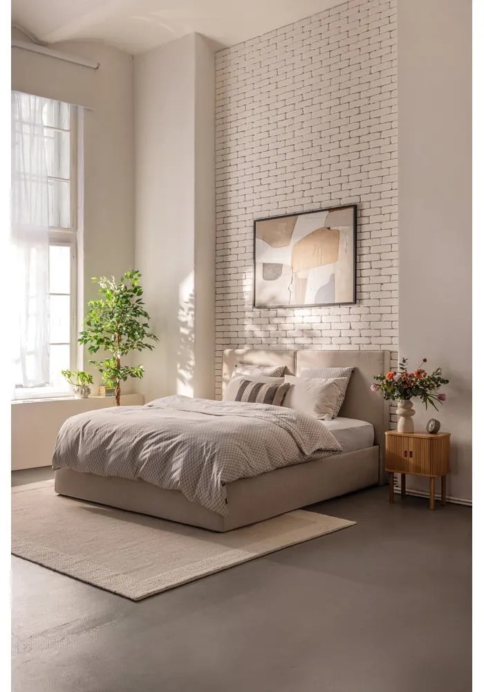 Letto matrimoniale imbottito beige con contenitore con rete inclusa 160x200 cm Thessa Bold – Bonami Selection