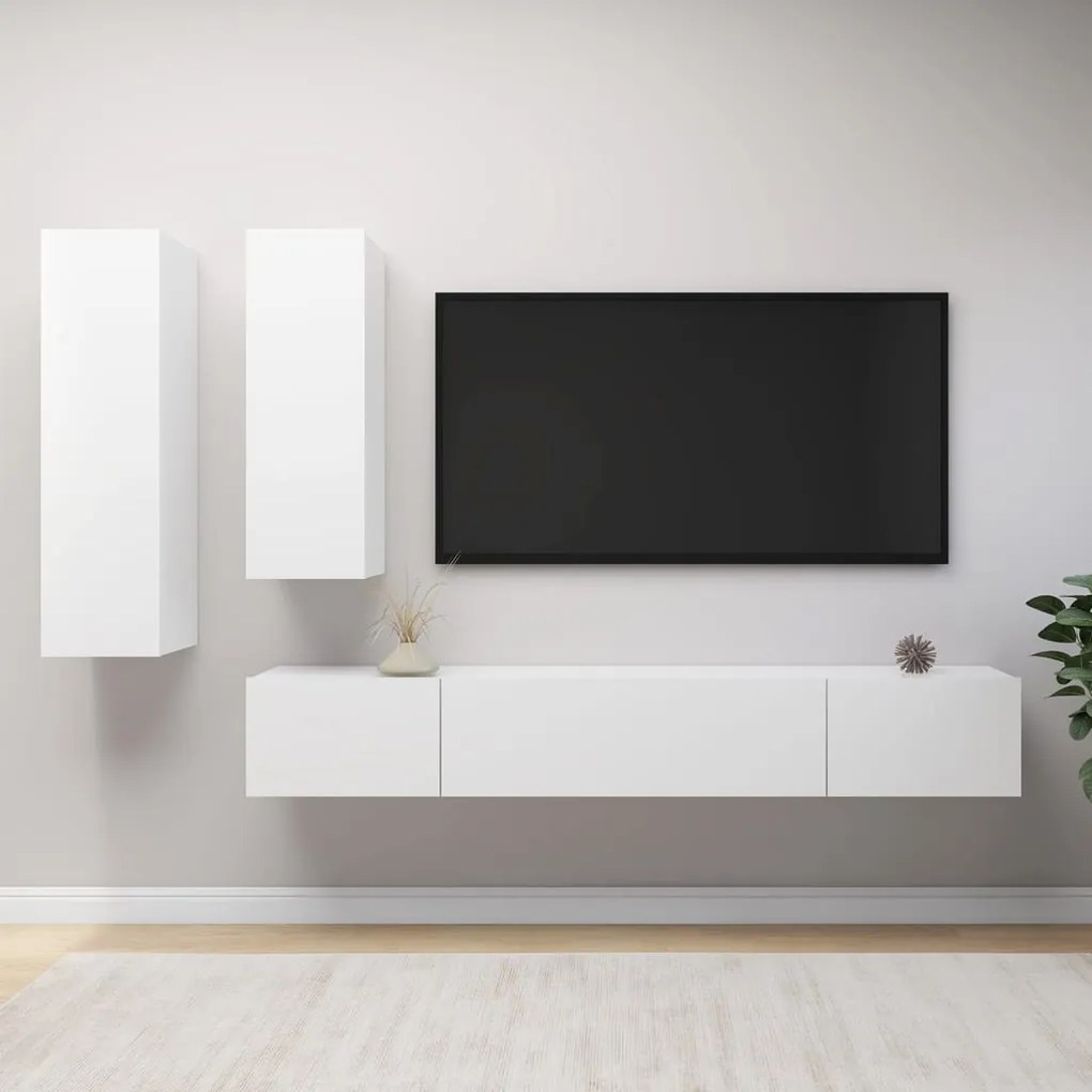 Set di mobili porta tv 4 pz bianco in legno multistrato