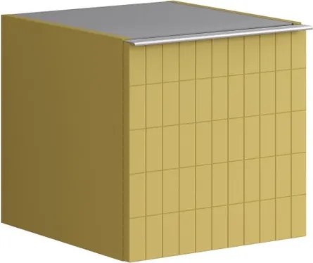 Base laterale Pixel con anta Grid laccato opaco giallo sole e maniglia alluminio brillante L.40 H.40 P.45,5 cm.