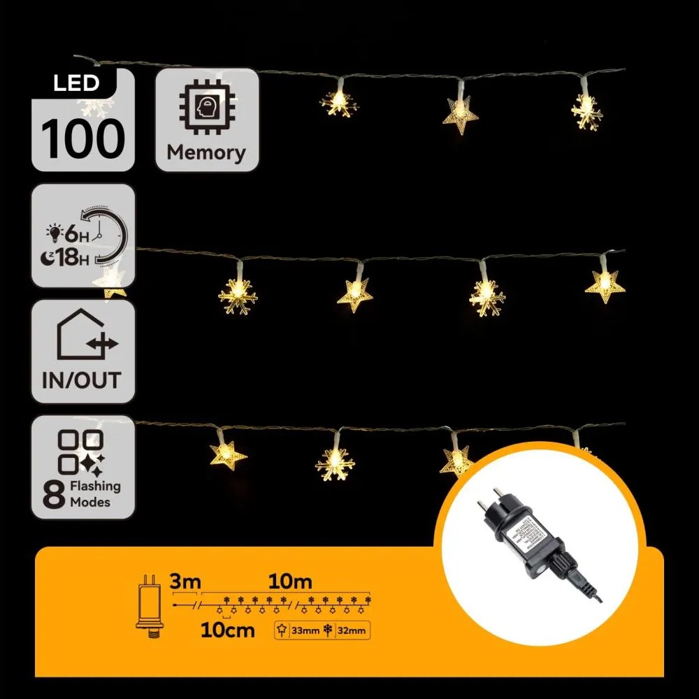 Aigostar - Catena LED per esterni, 100 LED, 8 funzioni, 13 m, IP44, bianco caldo
