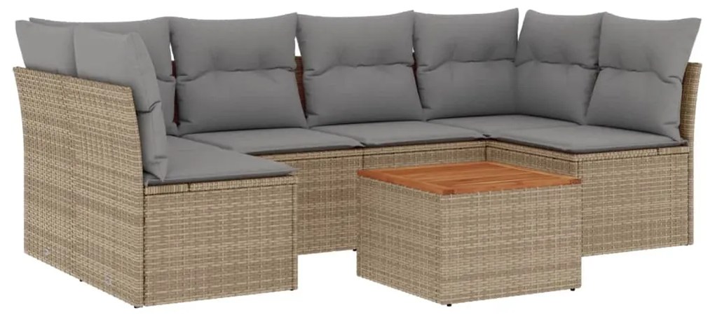 Set divani da giardino 7 pz con cuscini beige in polyrattan