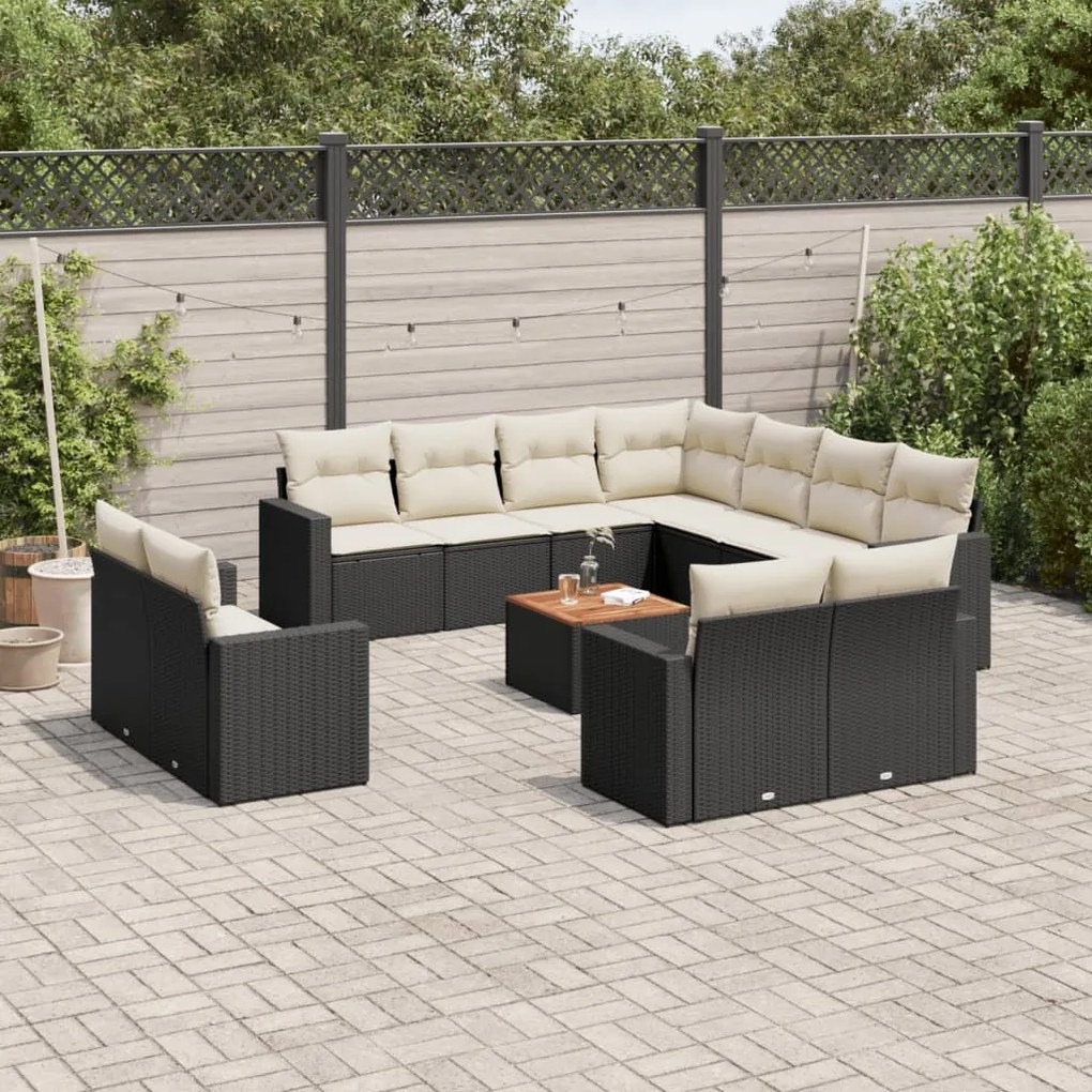 Set divani da giardino 13pz con cuscini nero in polyrattan