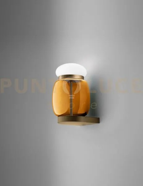 Faro applique a parete s ambra scura bianco montatura ottone vernic...