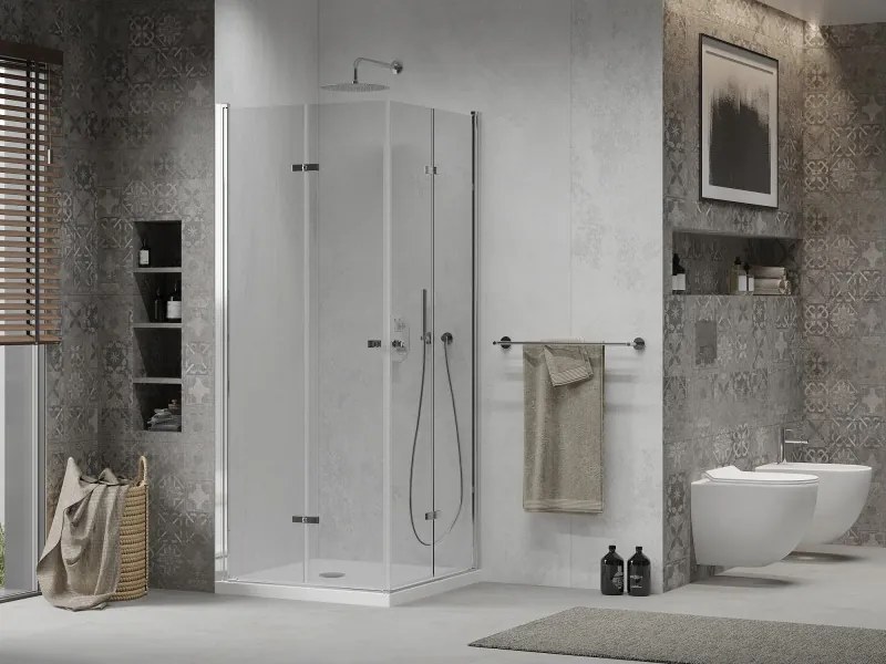Mexen Lima Duo cabina doccia pieghevole 90 x 90 cm, trasparente, cromo + piatto Flat - 856-090-090-01-02-4010