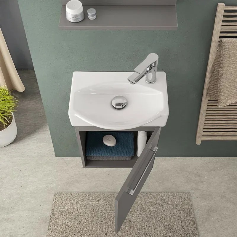 Mobiletto bagno sospeso 39 cm mini salvaspazio grigio 1 anta Elys