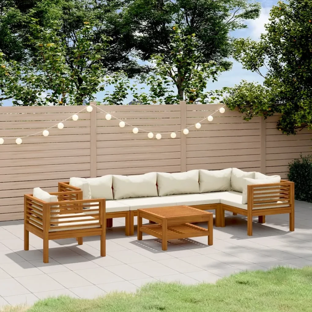 Set divani da giardino 7 pz con cuscini crema in legno acacia