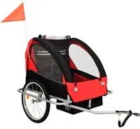 Rimorchio da Bici per Bambini e Passeggino 2 in 1 Nero e Rosso