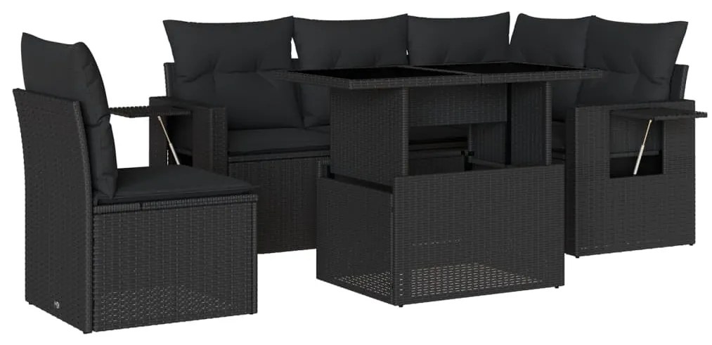 Set divano da giardino 6 pz con cuscini nero in polyrattan