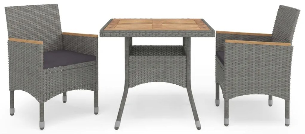 Set Mobili Da Pranzo Da Giardino 3 Pz Grigio Polyrattan Acacia /