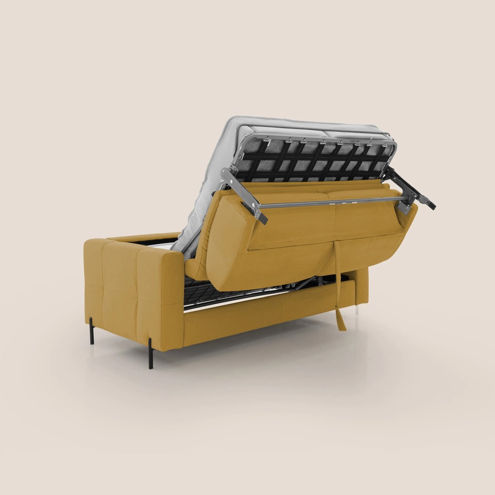 Ortensia divano letto materasso H18 cm con piedi alti in elegante microfibra smacchiabile T11 giallo