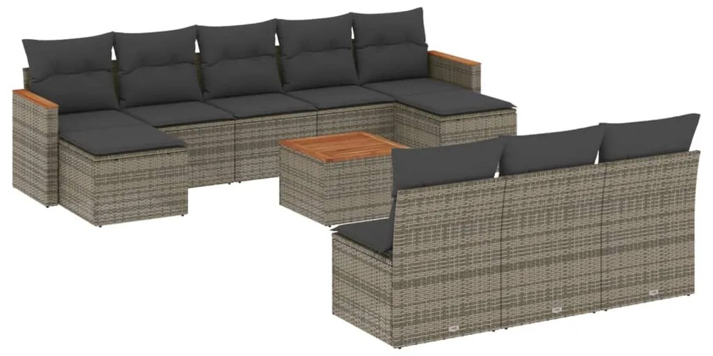 Set divani da giardino 11 pz con cuscini in polyrattan grigio