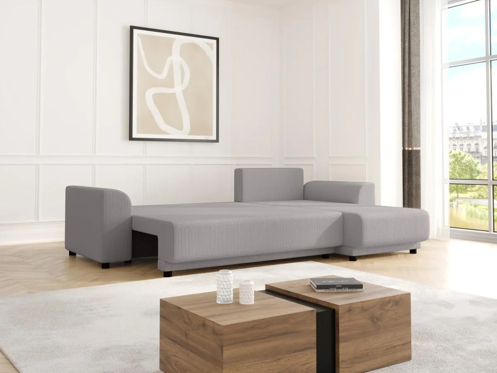 Divano letto angolare angolo reversibile in Velluto a coste Grigio - NESSARO