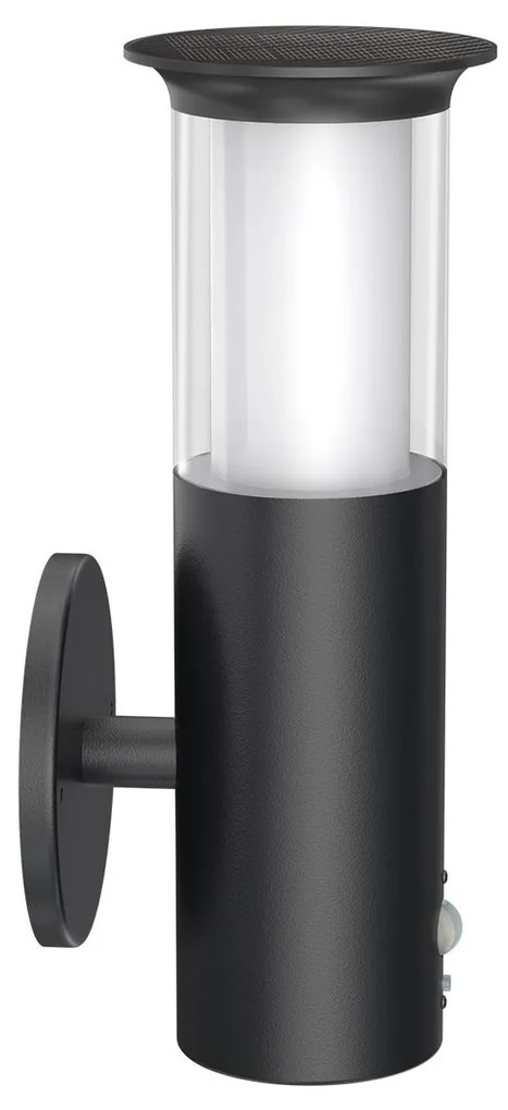 Applique Solare Nera in Acciaio con Sensore di Movimento IP54 Colore Bianco Naturale 4.000K