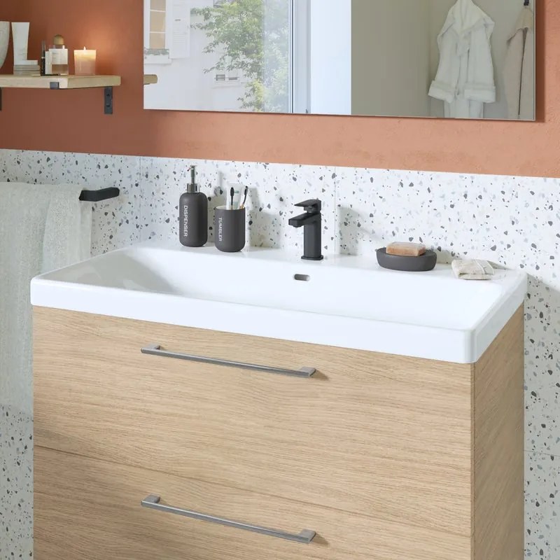 Mobile da bagno sospeso sotto lavabo L 90 x H 58 x P 48 cm rovere laminato opaco, 2 cassetti SENSEA Remix