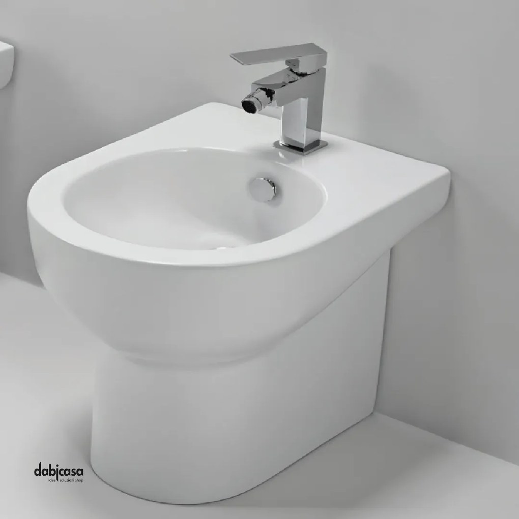 Azzurra Ceramica "Mini Nuvola" Bidet Da Terra Filo Muro Bianco Lucido