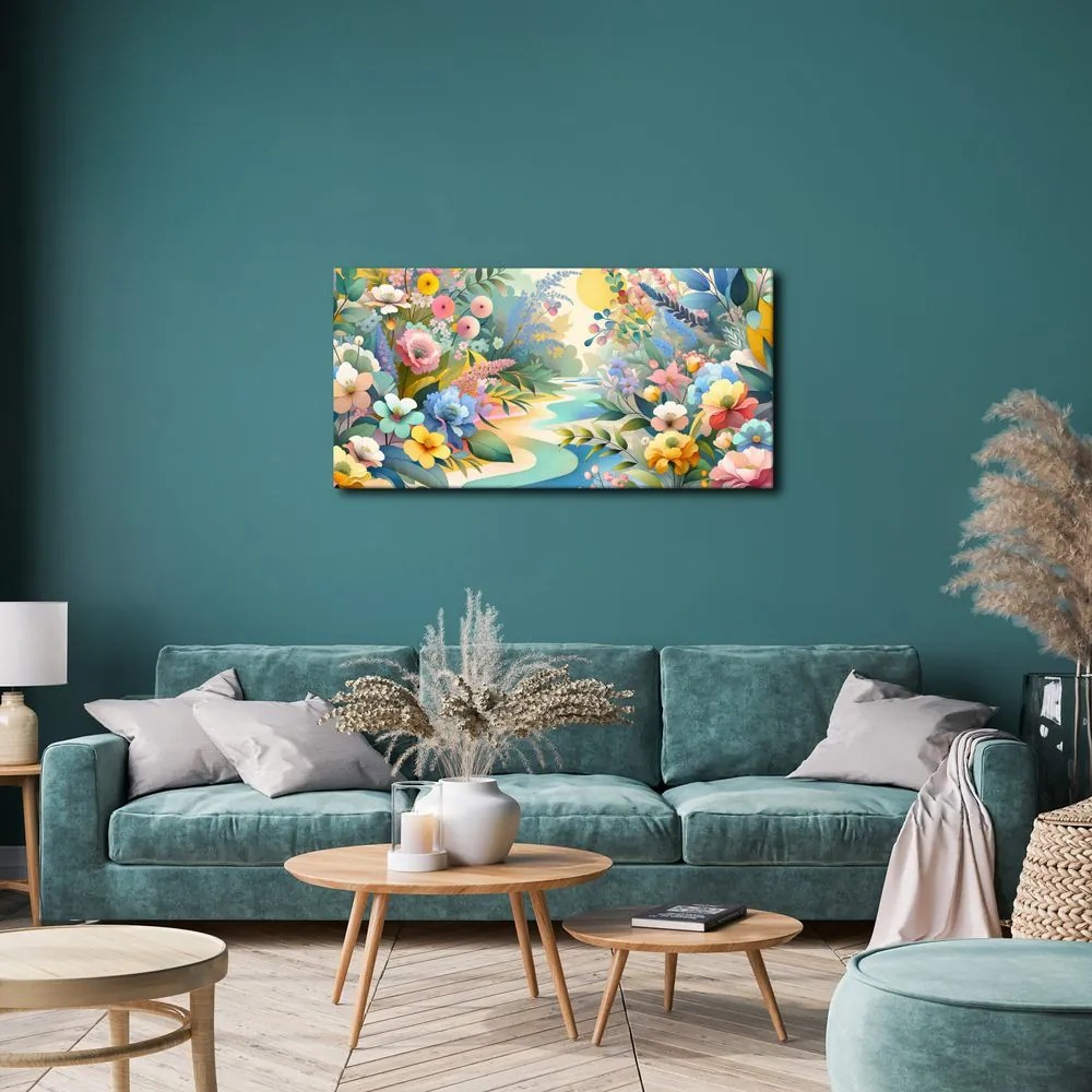 Quadro su tela – Fiori primaverili vicino al fiume