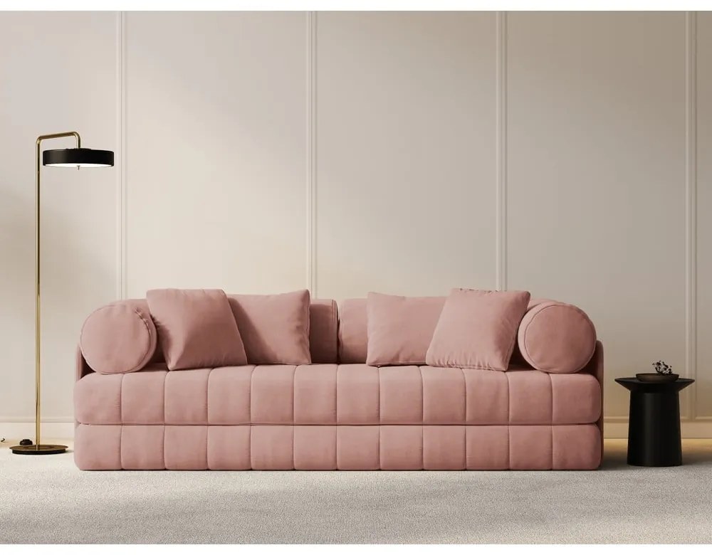 Divano rosa allungabile con rivestimento in velluto 206 cm Kemi – Cosmopolitan Design