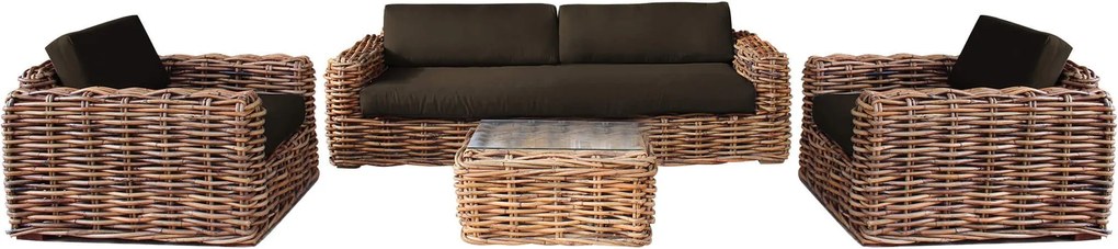 ROSEUS - salotto da giardino completo di cuscini intreccio in rattan naturale 3 posti