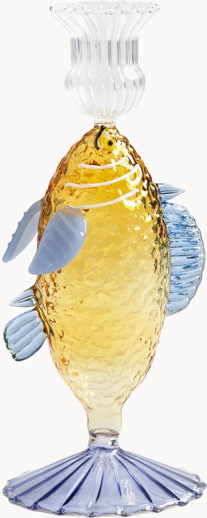 Portacandela fatto a mano in vetro borosilicato Fish