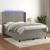 Letto a Molle Materasso e LED Grigio Chiaro 140x200 cm Velluto 3139565